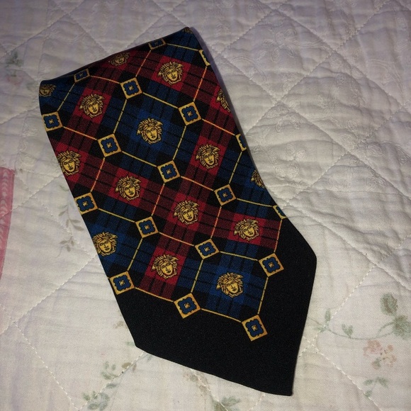 Versace Gold and Blue Silk Accessory Tie - Picture 8 of 9